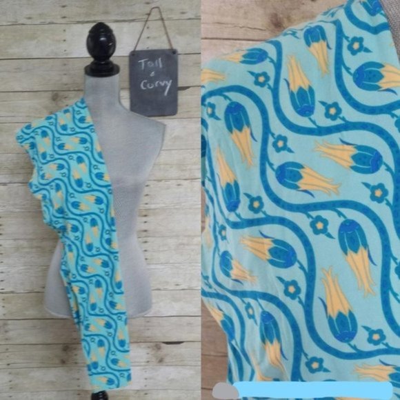 EUC LuLaRoe Leggings Original TC - Yellow Tulips on Blue - Picture 1 of 6